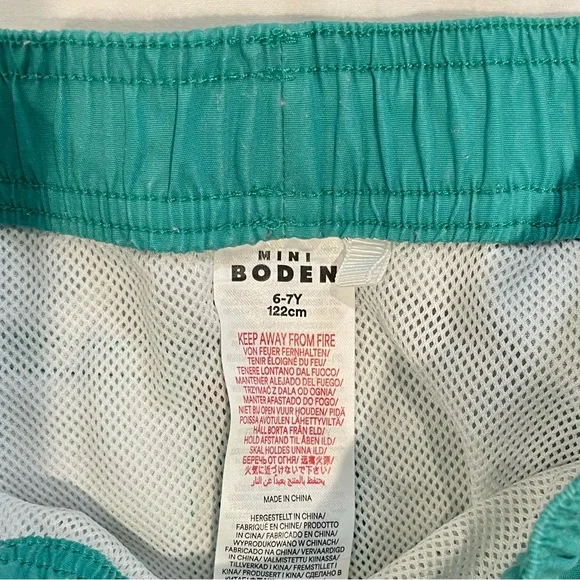 Mini Boden Sporty Stripe Swim Shorts Boys 6-7 Y Asparagus Trunks Bathing Suit - Picture 3 of 4